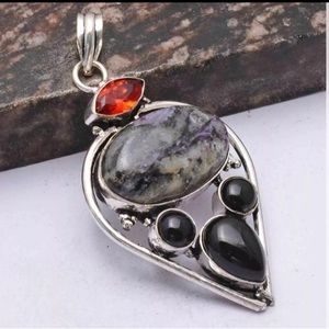 Black Onyx And Charoite  Pendant 925 SS